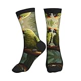 bvgweet Calcetines deportivos transpirables para mujer, con estampado de loros, oliva, para gimnasio, correr, 3 Negro, Altoa única