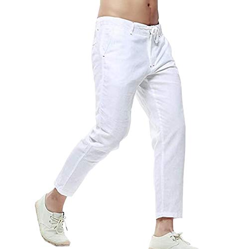 Men's Casual Linen Straight Fit Beach Linen Capri Pants with Drawstring3