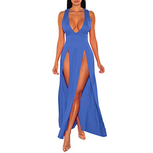 Robe d'été 2026 pour femme chic à col en V profond et fente latérale