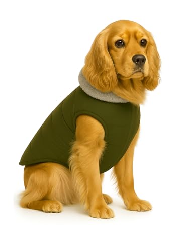 Image of The Pets Company Dog Winter Coat Jacket, Windproof, Waterproof, Light Weight, Washable, Ultra Warm Thick Fleece Lined Dog Vest for Cold Weather Protection, (Military Green, Medium - 18 Inch)