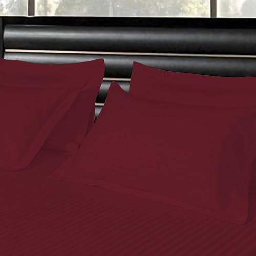 Image of Satan Stripped 1 Double bedsheet 90 * 100 with 2 Pillow Cover 17 * 27,Breathable Wrinklefree hot mehrron Colour luxrious Bedding Set