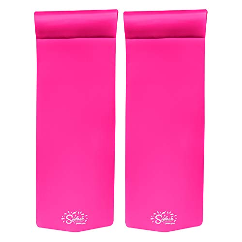 TRC Recreation Splash 1.25 Inch Thick Foam Swimming Pool Float Mat Large Adult Lounger with Built-in Roll Pillow, Flamingo Pink (2 Pack)
