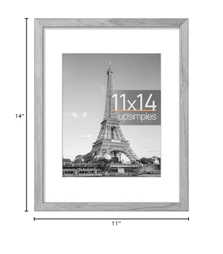 Image of upsimples 11x14 Picture Frame, Display Pictures 8x10 with Mat or 11 x 14 Without, Wall Hanging Photo Frames, Gray, 1 Pack
