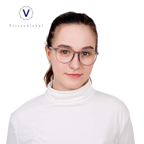 Image of VisionGlobal Blue Light Blocking Glasses for Women Men, Oval Frame Computer Reading Glasses(Clear Gray, +4.75 Magnification)