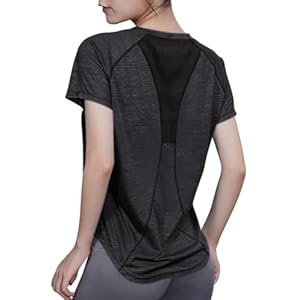 SHEKINI Women’s Gym Short Sleeve Shirts Breathable Moisture Wicking Quick Dry T-Shirt Back Mesh Fit Sports Tops S-XXL