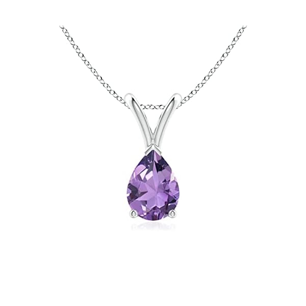 Angara Natural Amethyst Solitaire Pendant for Women | V-Bale Pear-Shaped Amethyst Solitaire Pendant in 14K Solid Gold/Silver/Platinum | February Birthday, Anniversary, Gemstone Jewellery Gift
