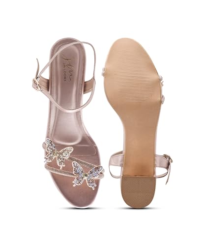 Image of JM LOOKS Butterfly Heels Heeled Sandals Rhinestone Crystal Butterflies Heels Open Round Toe low Block Heels 2 Inch Women's Ankle Strap Shoes