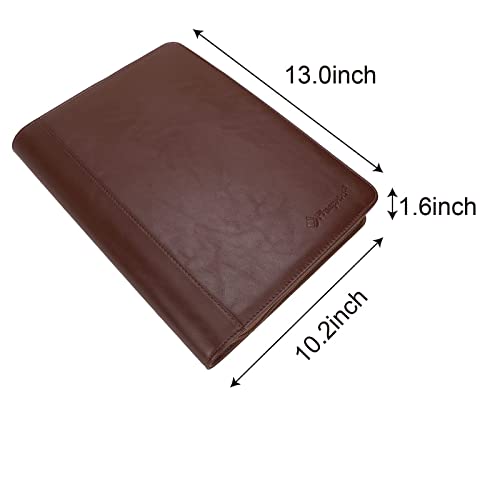 Freeprint Zippered Portfolio 3 Ring Binder Organizer With Writing Pad Legal Size Letter - Pu Leather Padfolio Document Organizer For Interview Business，Brown #TOP6