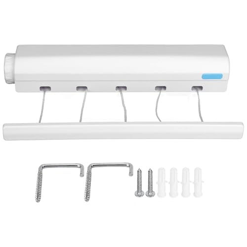 Fil Linge Retractable, Etendoir Mural Extensible, étendage à Linge Mural,Fil a Linge Retractable,etendoir Linge,sechoir Linge Mural avec 5 Fils de 3,75...