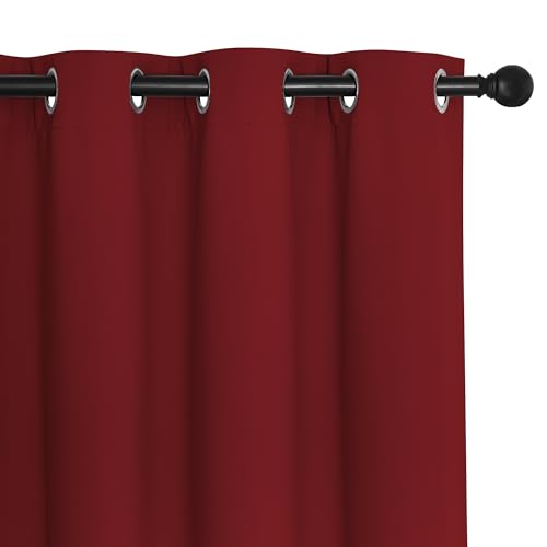 NICETOWN Burgundy Red Blackout Curtains for Bedroom/Living Room 132 Inch Length - Thermal Insulated Room Darkening Grommet Top Window Curtains (100 by 132 - Inch, 1 Panel)