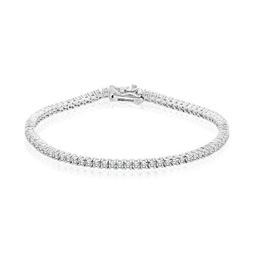 NYC Sterling 2mm Round Cubic Zirconia Classic Tennis Bracelet, 7.25 Inch (White Gold)