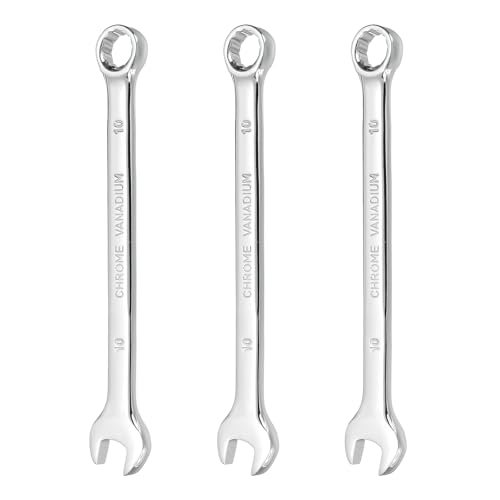 sourcing map 3Pcs Combination Wrench 10mm Metric 12-Point Box and Open End CR-V Steel Double Ended Spanner Tool for Automotive Pipe Furniture Machinery DIY Repair Silver White