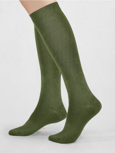 Image of COTTON DAY Women's Soft Combed Cotton Knee High Long Calf Dress Socks Seamless Toe Black White Gray Navy Blue Brown 3 Pack