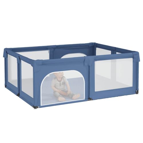 Parc pour bébé bleu clair en tissu Oxford avec 2 portes intégrées - 4