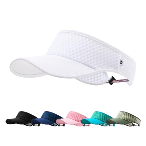 AUSFLUG Sun Visor Hat Men Women - Wide Brim Quick Dry Adjustable Cap Lightweight for Golf Tennis Pickleball Beach White