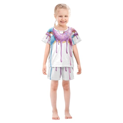 Pajama Sets Short Sleeve Colorful Donuts with Sprinkles Soft Cotton Summer Sleepwear 2 Piece PJS Size 5-14T4