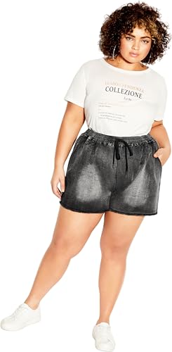 City Chic Women's Plus Size Short Soft Denim, Black WASH