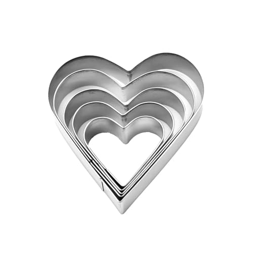 PPQIRU Anillo para Tartas Juego de cortadores de Galletas en Forma de corazón, Herramientas for Hornear, Molde de corazón de Acero Inoxidable, 5 uds. para Hornear
