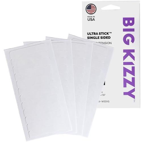 Big Kizzy Single Sided Ultra Stick Replacement Tape for Hair Extensions - 6-8+ Weeks of Wear - Strong Hold and Residue Free One Sided Tape for Extensions - 48 Tabs