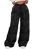 Arssm Women Puffer Pants Quilted High Waist Adjustable Hem Winter Casual Loose Ski Pants(Black-S)