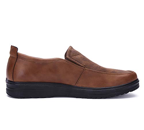 Asifn Mens Slip-on Loafers Leather Casual Boat Shoes Dress Shoes Walking Work Flats Summer Breathable Lightweight Wear Resistant3