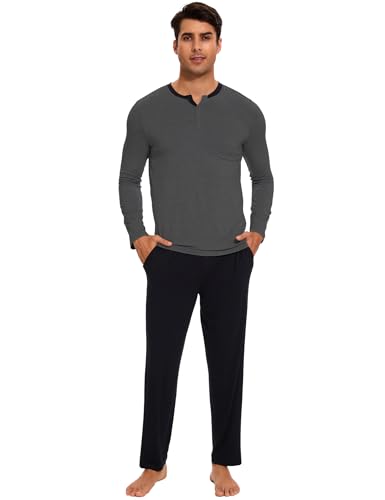 GYS Bamboo Viscose Men's Pajama Sets Soft Long Sleeve Lounge Sets with Pockets2