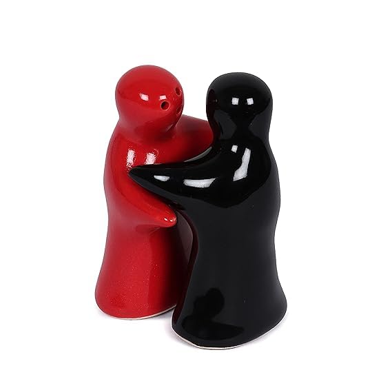 Image of Qimacplus Hug Design Salt and Pepper Shakers Charming Couple Set for Retro Farmhouse Decor, Ideal Kitchen Accessories for Home Decor (Red & Black)