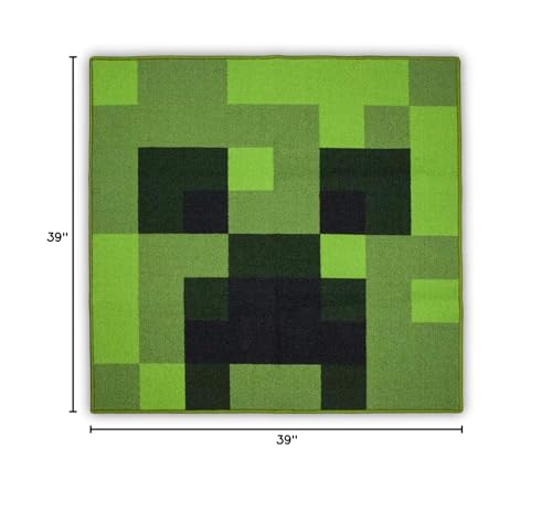 MINECRAFT Area Rug | Creeper Decorations Rug Features Creeper from Creeper Face Decorations | 39-Inch Square Area Rug