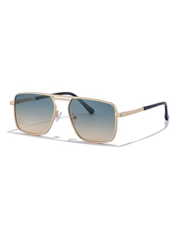KAJILA Vintage Sunglasses Square Cool Metal Frame Shades for Men Orange Lens(98280)