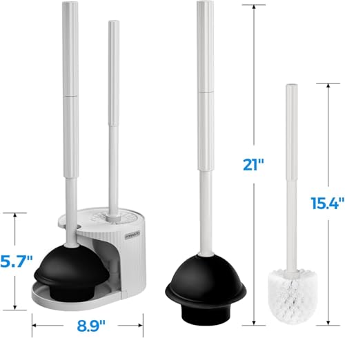 Image of FORASTO 2Pack 2 in 1 Toilet Plunger and Brush Set,Extended Handle Plunger,Toilet Bowl Brush Plunger Set,Bathroom Cleaning Tools,Cleaning Brush,Toilet Brush Plunger Combo,Cream Grey(21inch) | 21 inch Extended, Apartment Must Haves, Accessories Decor, Essentials, New Home Storage, Scrubbing Tools, Supplies, Cream Grey