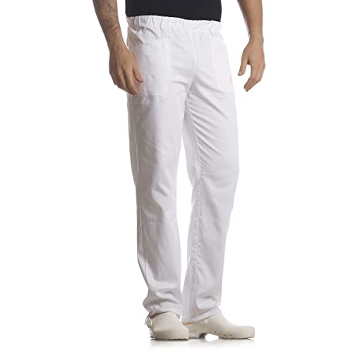 Photo de T.H. Service Pantalon sanitaire professionnel unisexe taille élastique, Blanc, XS