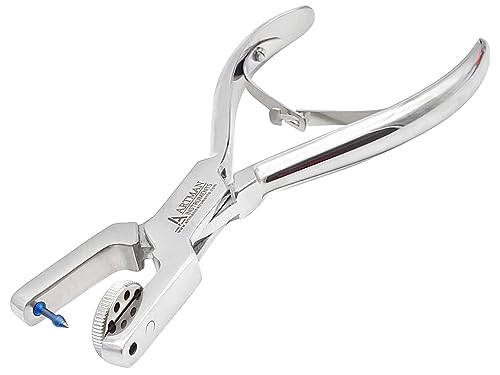 ARTMAN INSTRUMENTS Ainsworth Punch Pliers Titanium Tip for Rubber Dam Sheets, Leather Rotary Hand-Sewing Leather Punch Tool Different-Size Holes 0.8mm, 1.0mm 1.2mm 1.5mm and 2mm Rotary Punch
