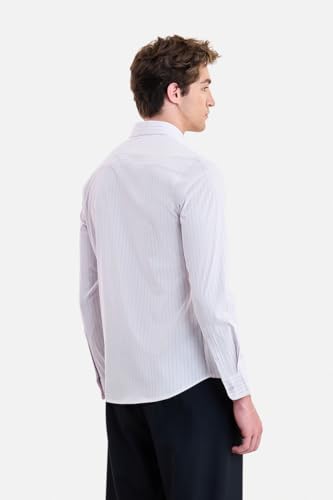 Image of SNITCH Luxe Men Formal Shirt | Slim Fit Full Sleeve Spread Collar Pinstripe Design | Breathable Viscose Blend & Stretch Fabric for Office Wear & Business Meetings