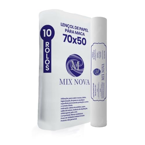 Mix Nova Lençol Descartável Papel Hospitalar Maca 70x50 Cx 10 Rolos Branco