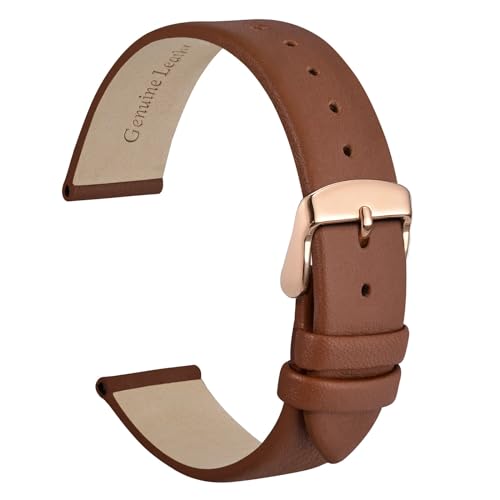 WOCCI 14mm Bracelet de Montre élégant pour Femme avec Boucle en Or Rose (Marron Terre Cuite)