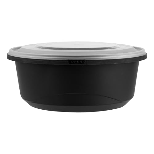Restaurantware-Cater Tek 101 Ounce Serving Bowls, 25 Count Microwavable, Freezable, Round Disposable Plastic Black Catering Bowls With Lids - Ideal For Soups, Stews, Salads, Chilli, Or Noodles