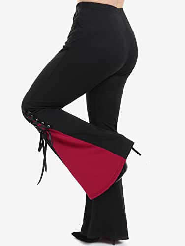 ROSE GAL Womens Plus Size Gothic Lace Up Two Tone Godet Hem Pull On Flare Pants3