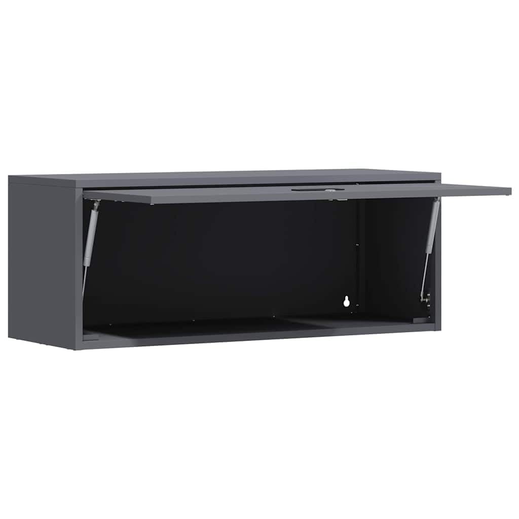 Armario de pared para garaje con elevador a presión de gas, puerta antracita, acero recubierto de polvo, 33 x 90 x 35 cm, con cerradura, espacio para herramientas, oficina, salón, pasillo