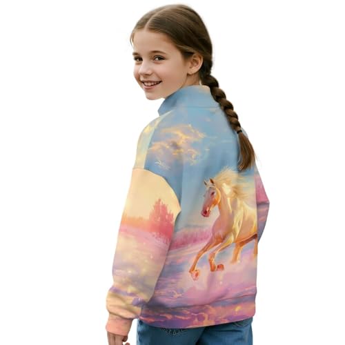 Girls Quarter Zip Sweatshirt Casual Oversized Long Sleeve Pullover Breathable Comfort Shirts Tops Age 5-14 Years2