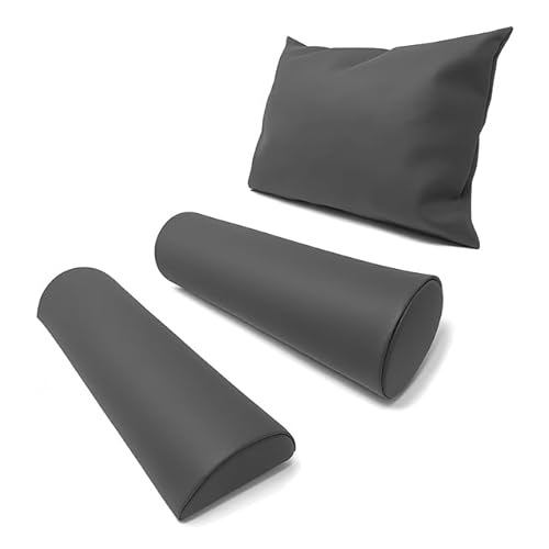Physiofit24 Lagerungsset GRAU Chrom Halbrolle + Rolle + Kopfkissen Made IN Germany (Knierolle/Nackenrolle) (Anthrazit)