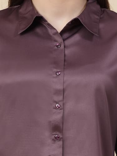 Image of Style Quotient Women Olive Satin Regular Formal Shirt