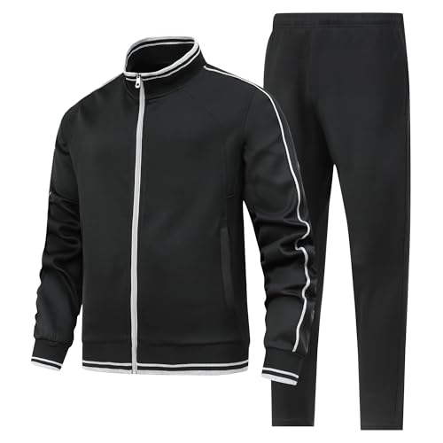 JIASCVGA Men's 2 Pieces Athletic Tracksuit Full-Zip Workout Sweatsuit with Active Jackets and Pants