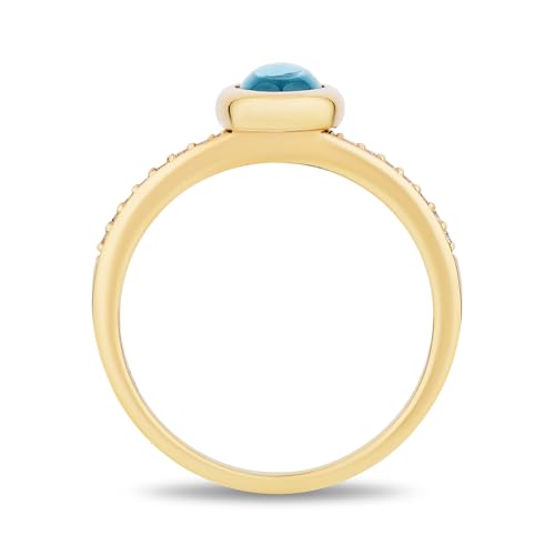Jewelili Enchanted Disney Fine Jewelry 14K Yellow Gold over Sterling Silver with 1/10 CTTW Diamonds and Swiss Blue Topaz Jasmine Ring, Size 84