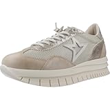 Cetti - Zapatos,Sneakers de Piel y Tela,cordón elástico,Plataforma,Suela de Goma,Plantilla Extraible,Vintage para: Mujer Color: BEIG Talla:37