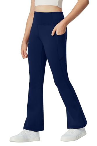 Ewedoos Girl’s Fleece Lined Flare Leggings with Pockets Cute Preppy Clothes for Girls Yoga Pants Bell Bottoms