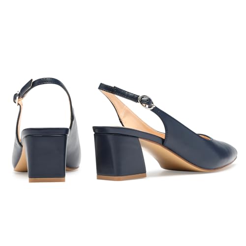 Image of GENSHUO Women's Slingback Closed Toe Block Chunky Low Heel Pumps - 2.36 Inches Office Wedding Party Dress Shoes
