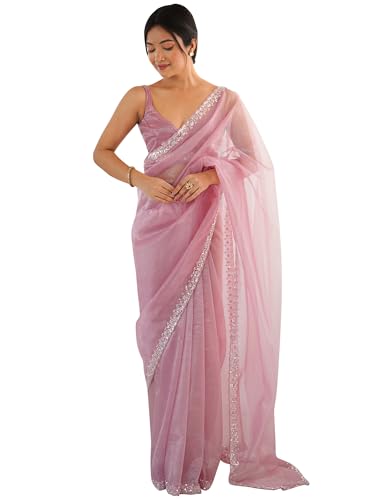 Image of AKHILAM Women's Net Embellished Saree With Unstitched Blouse Piece (AARYAN17101 KR Parent)