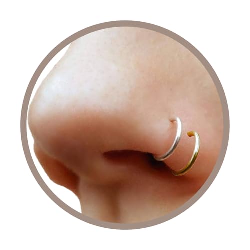 EnCharmed Set of Fake Clip On Nose Rings, 20g Tiny Faux Non Piercing Huggie Hoops, Septum Rings (Gold & Silver)