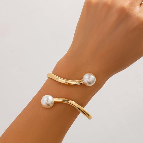 Pearl Bracelets for Women Trendy Gold Chunky Cuff Bracelets for Women Irregular Open Wide Wrist Cuff Bracelet Jewelry Gift 20252
