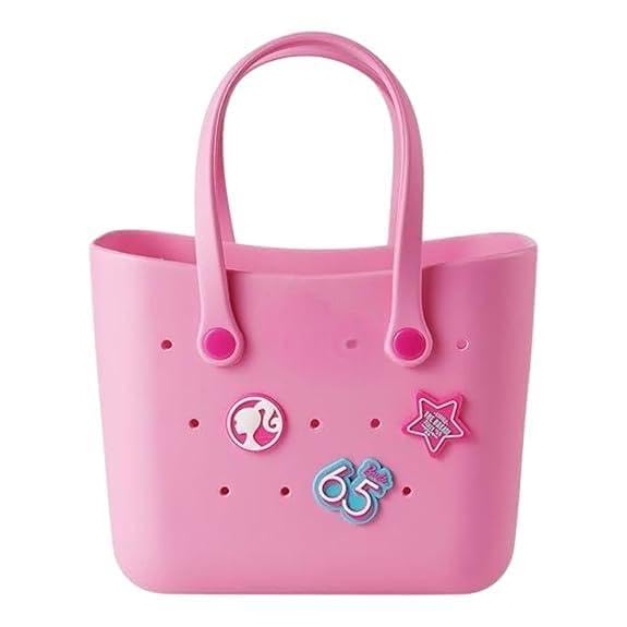 RAMNATH Barbie Style Silicone Tote Bag for Girls – Lightweight, Durable, Customizable Charm Handbag for Kids – Designer Beach Bag with Cute Cartoon Stickers – Gift for Girls Age 4+.